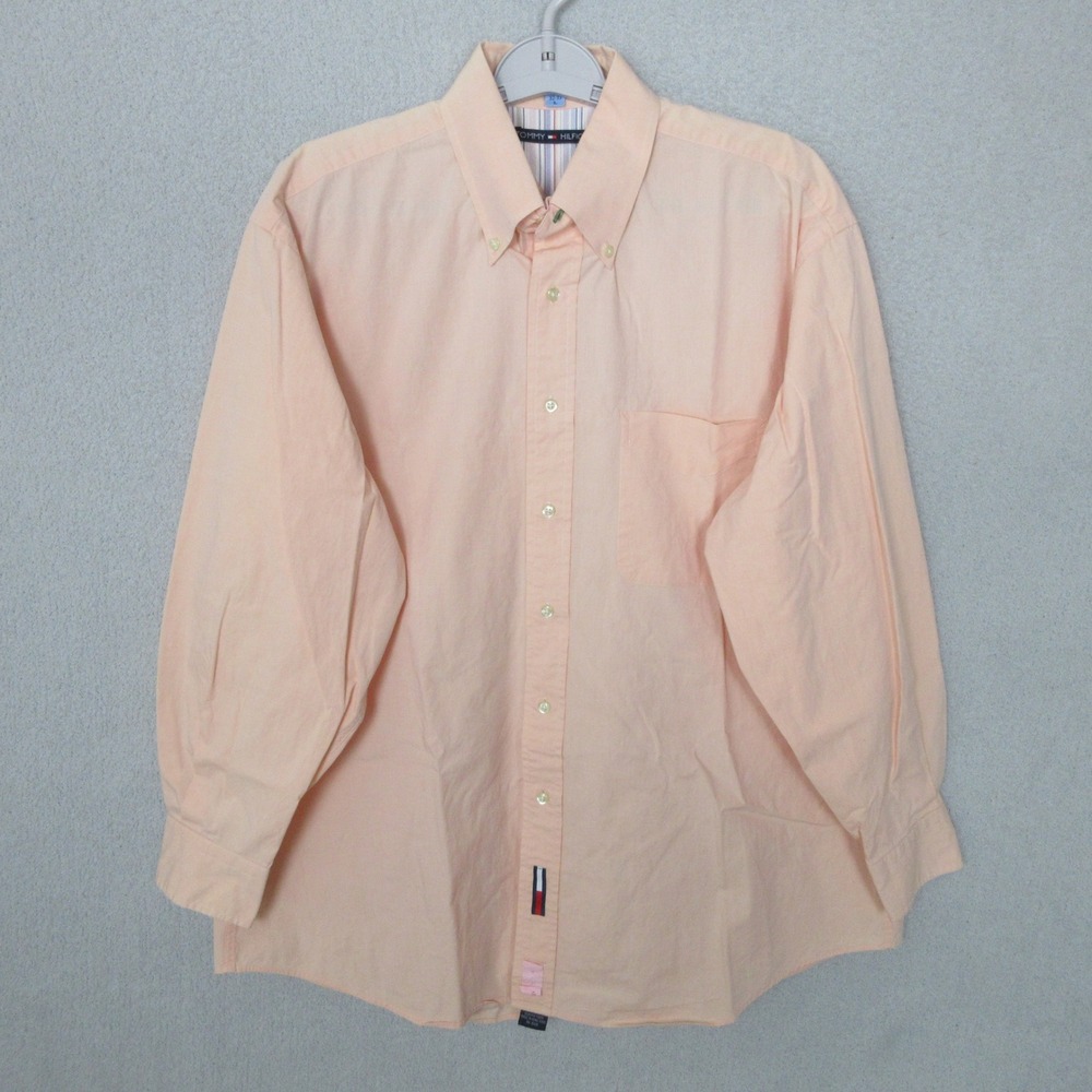 Tommy Hilfiger Summer Chambray Button Down Shirt‎ Mens Large 16.5 32-33 Peach
